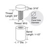 Outwater Round Standoffs, 1-1/2 in Bd L, Aluminum 1 in OD 3P1.56.00548